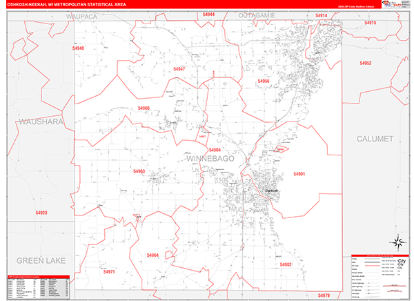 Oshkosh-Neenah Metro Area Wall Map